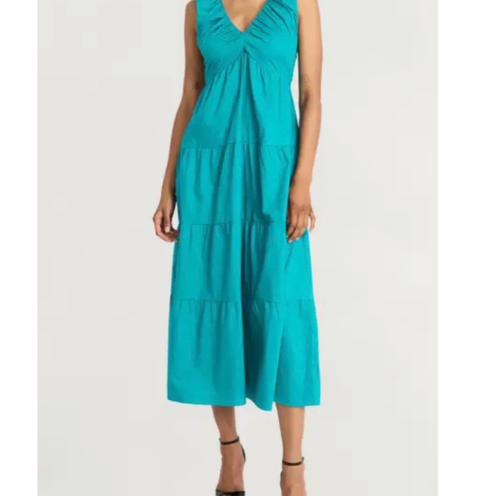 The Good Journey Ruffle Strap Empire Waist Tiered Cotton Midi Dress Women’s 6